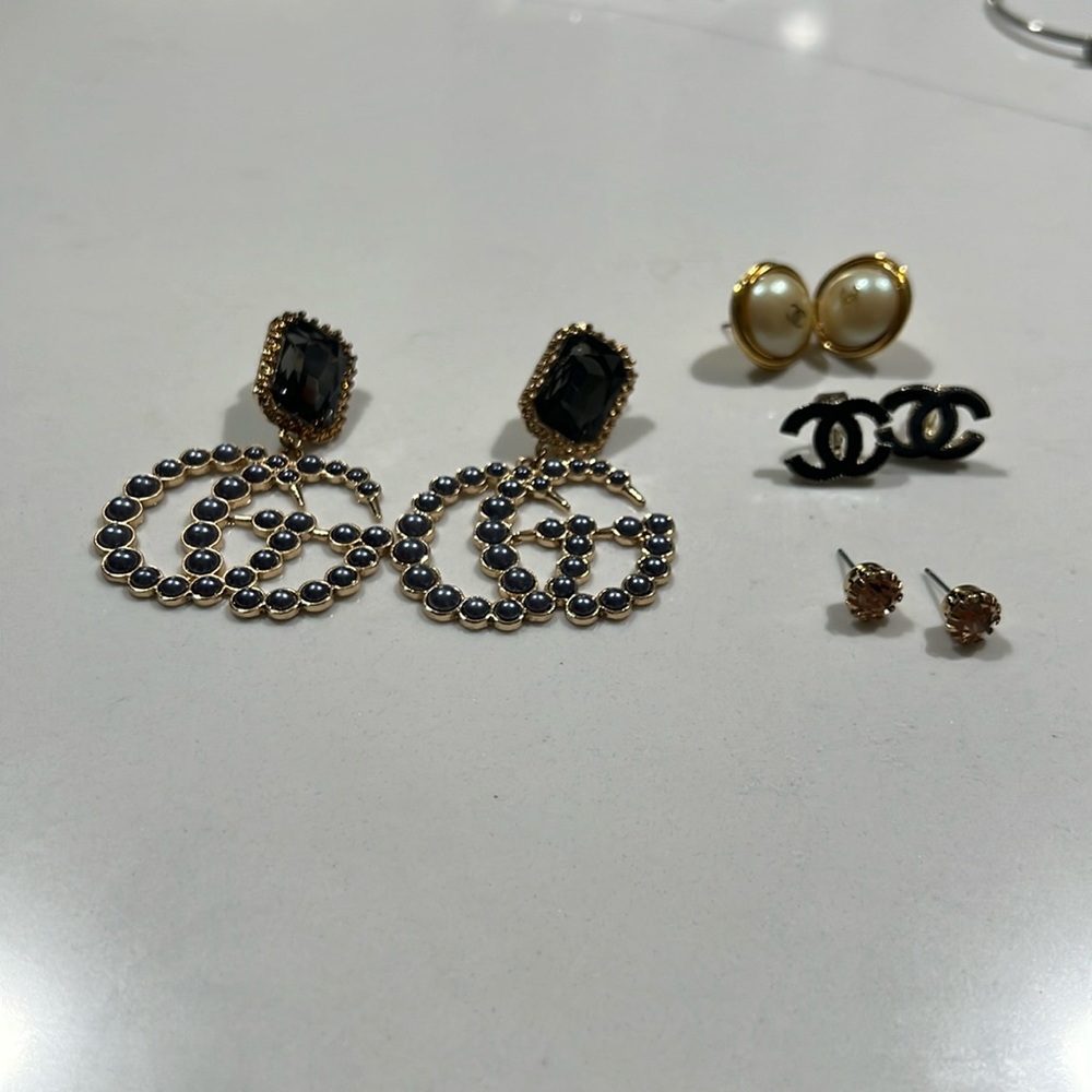 Designer look, earrings,can purchase set for $100 or individual  $30 each pair.
